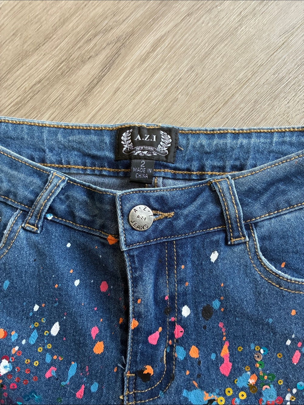 A.Z.I Paint Splatter Skinny Jeans in Blue Denim - Picture 4 of 5